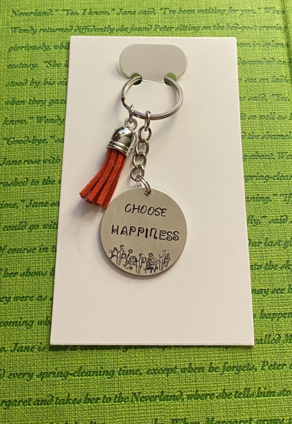‘choose happiness’ hand stamped keychain