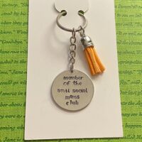 ‘member of the anti social moms club’ hand stamped keychain