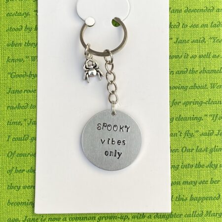 ‘spooky vibes only’ hand stamped keychain