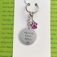 ‘my kids have paws’ hand stamped keychain