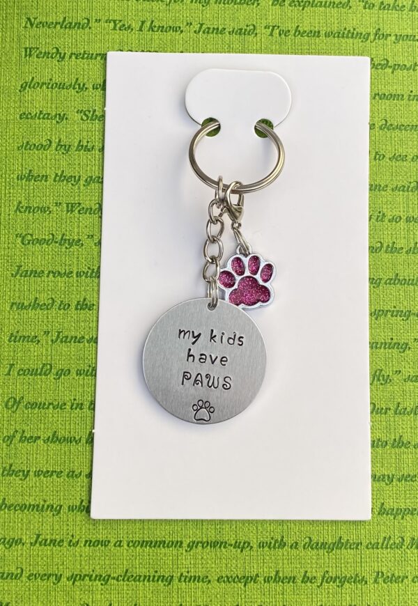 ‘my kids have paws’ hand stamped keychain