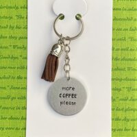 ‘more coffee please’ hand stamped keychain