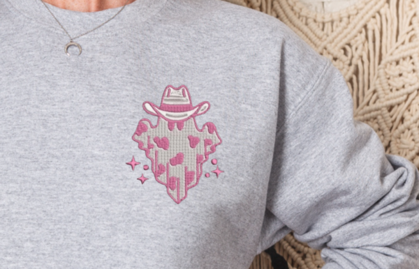 Cowboy Ghost with Hat Sweater Embroidered Shirt