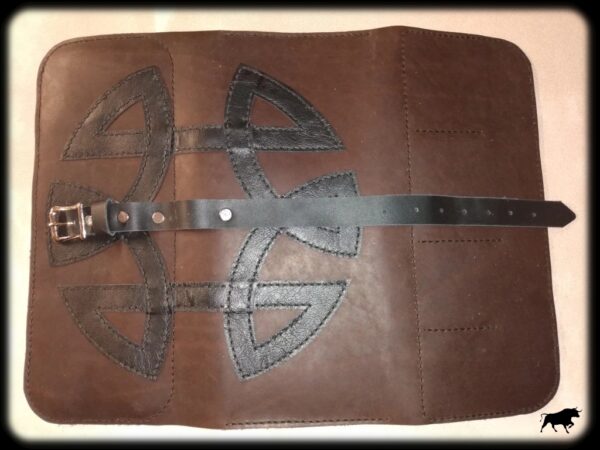 Trifold Artist Tool Roll, Leather artist roll, handmade leather roll, celtic knot tool roll, leather celtic tool roll