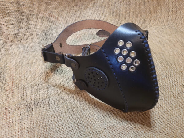 Hand made leather Steampunk Mask, black with silver eyelets