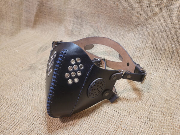 Hand made leather Steampunk Mask, black with silver eyelets