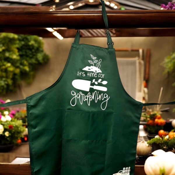 Garden Apron with Pockets - Green with Charming Design Choices