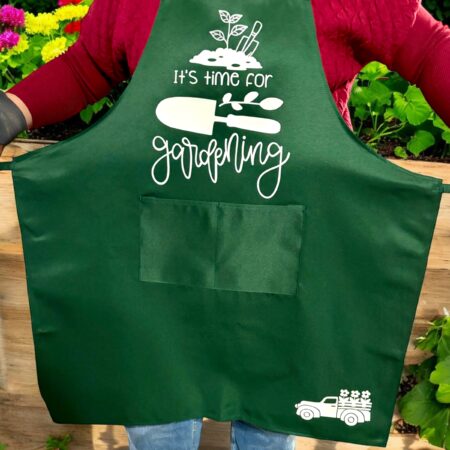 Garden Apron with Pockets - Green with Charming Design Choices