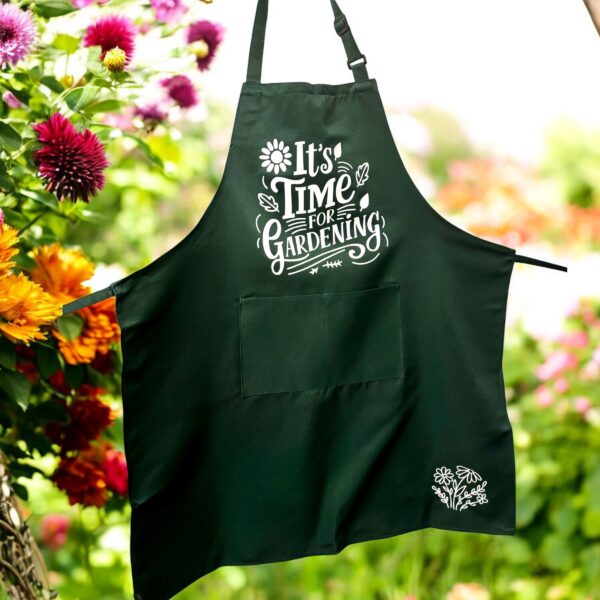 Garden Apron with Pockets - Green with Charming Design Choices