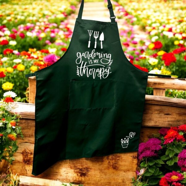 Garden Apron with Pockets - Green with Charming Design Choices