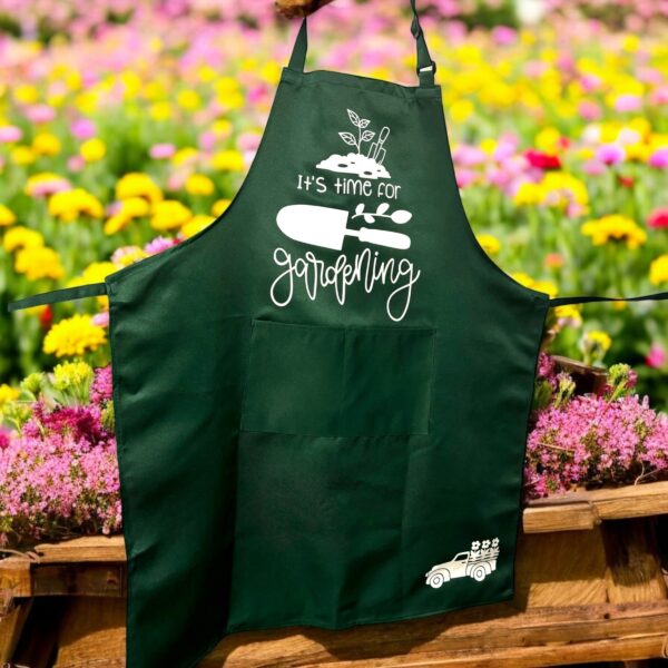 Garden Apron with Pockets - Green with Charming Design Choices