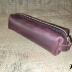 Hand made leather pencil case - reddish brown