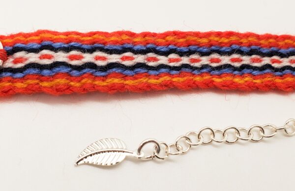 Handmade Metis Sash Bracelet with Silver Infinity Symbol - Adjustable Alpaca Wool, Red Aboriginal Design