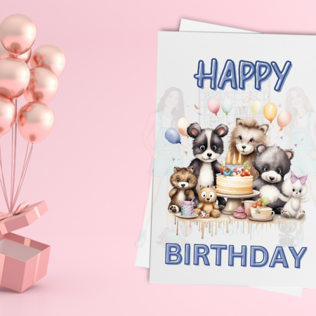 Cute Woodland Animal Birthday Card – Kids Animal Party Greeting Card
