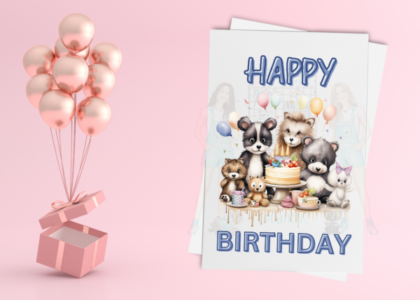 Cute Woodland Animal Birthday Card – Kids Animal Party Greeting Card