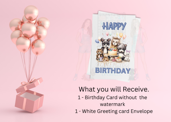Cute Woodland Animal Birthday Card – Kids Animal Party Greeting Card