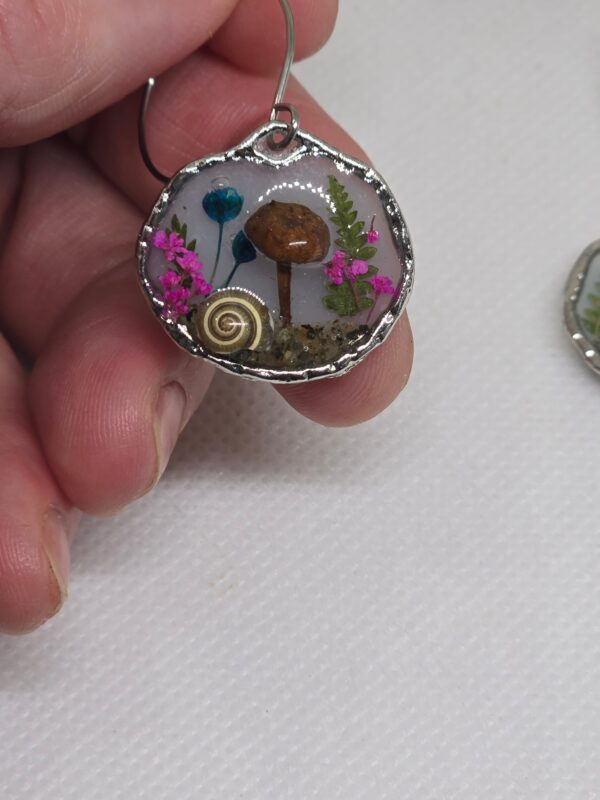 Mushroom and flower in resin earrings