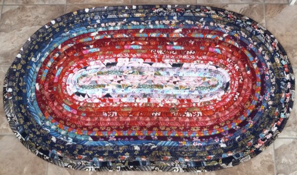 Hand Crafted Oval Jelly Roll Rug Multi Color Floral 24" x 41"