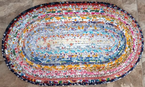 Hand Crafted Oval Jelly Roll Rug Multi Color Floral 23" x 38"