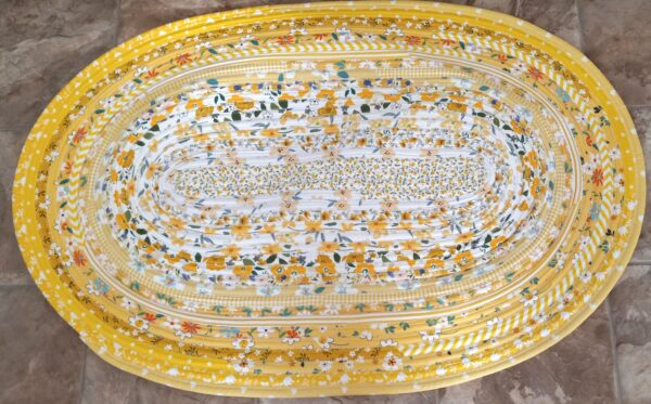Hand Crafted Oval Jelly Roll Rug Yellows 25" x 38"
