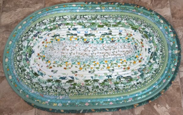 Hand Crafted Jelly Roll Rug Greens 26.5 by 39 inches