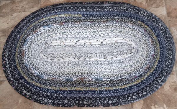 Hand Crafted Jelly Roll Rug Black & White with hint of Gold & Brown 26" by 40"
