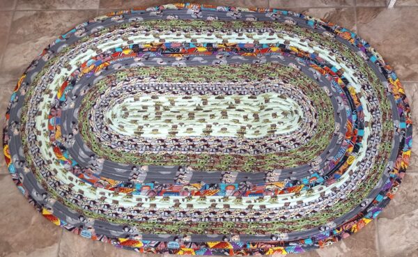 Hand Crafted Oval Jelly Roll Rug 28" x 43" Greens