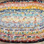 Hand Crafted Oval Jelly Roll Rug Multi Color Floral 23" x 38"