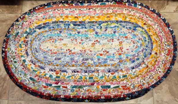 Hand Crafted Oval Jelly Roll Rug Multi Color Floral 23" x 38"