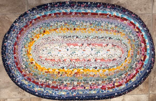 Hand Crafted Oval Jelly Roll Rug Multi Color Floral 24" x 37"