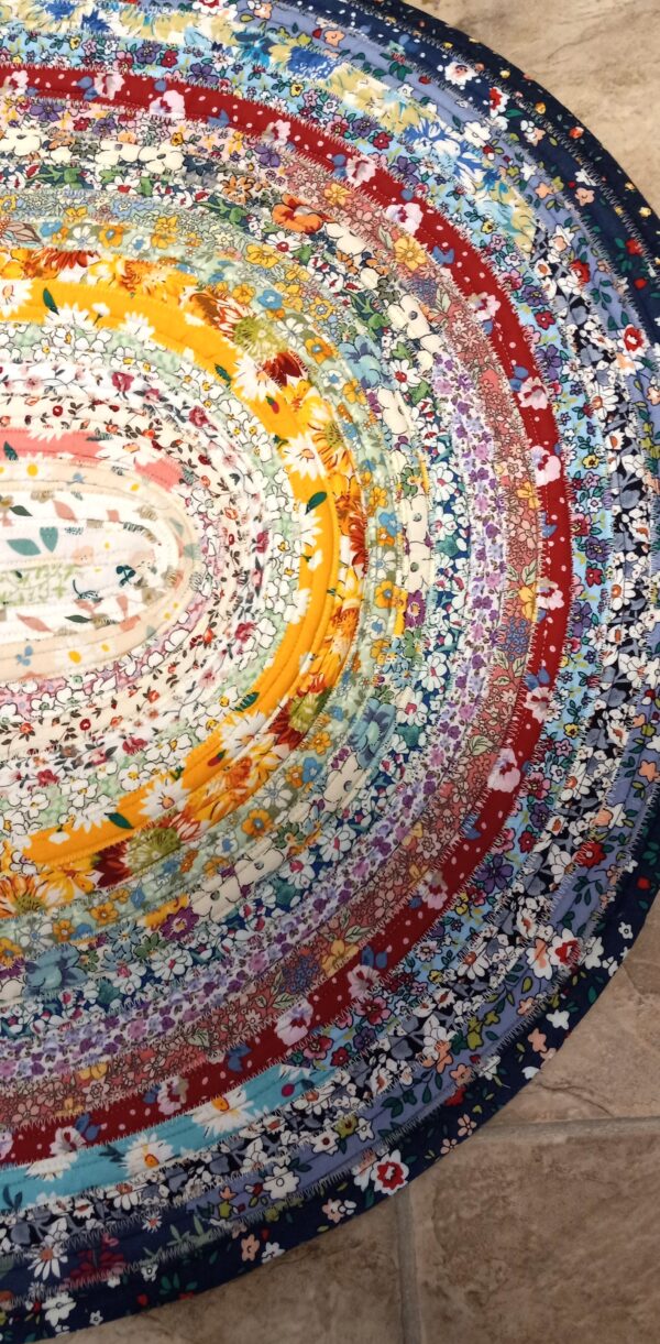 Hand Crafted Oval Jelly Roll Rug Multi Color Floral 24" x 37"