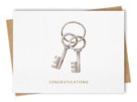 New home greeting card displaying a set of watercolour skeleton keys