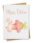 Ecstatic watercolour bunny with a large carrot gift Easter Card