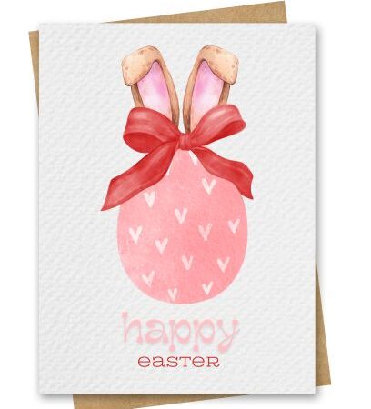 Watercolour Egg with Bunny Ears Easter Greeting Card