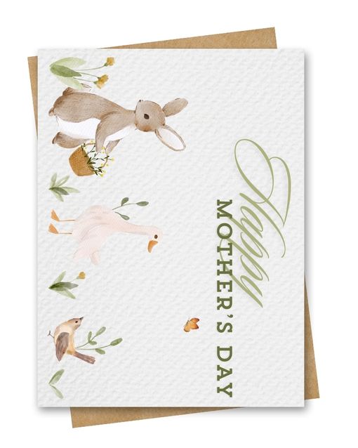 A Mother's day card displaying adorable watercolour spring animals