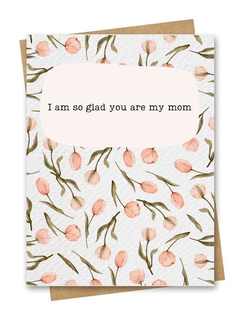 A vernal background of patterned watercolour Tulips is presented on this gorgeous Mother's Day card