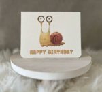 Birthday greeting card showcasing a quirky watercolour snail