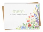 Thank you "Merci" greeting card with a beautiful floral corner