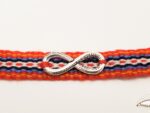 Handmade Metis Sash Bracelet with Silver Infinity Symbol - Adjustable Alpaca Wool, Red Aboriginal Design