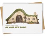New home greeting card including a watercolour hobbit style house