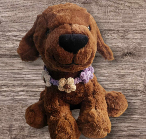 Pet Collar - Macrame - Purple with puffy flowers