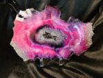 Pink Zebra Resin geode slice With crystals and selenite-stand included