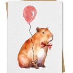 Capybara With Red Balloon Birthday Card