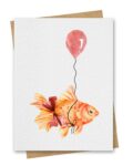 Watercolour Goldfish With Red Balloon Birthday Card