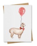 Watercolour Llama With Red Balloon Birthday Card