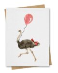 Watercolour Ostrich With Red Balloon Birthday Card