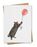 Watercolour Raccoon With Red Balloon Birthday Card