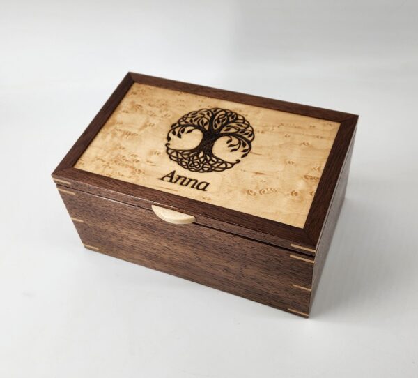 Personalized Engraving Walnut and Birdseye Maple Keepsake Box 8"L x 5"W x 4"H
