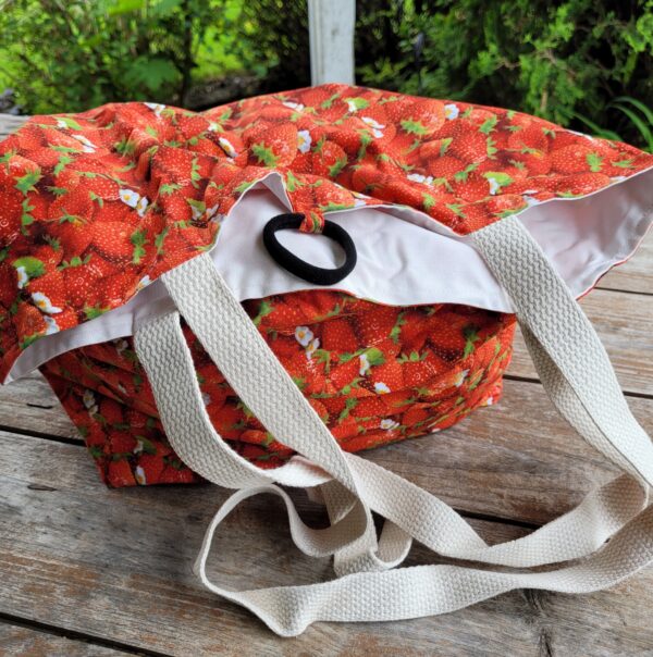 Reusable Cotton Shopping Bag for Purse, Strawberries