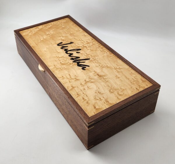 Personalized Large Walnut and Birdseye Maple Veneered Lid with 3 compartments 17"L x 8W x 3.5H
